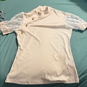 SHEIN Cream Top with Lace and Gold Buttons